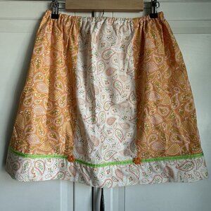 Custom Handmade Orange Paisley Cotton Skirt Womens Small Medium Mixed‎ Pattern
